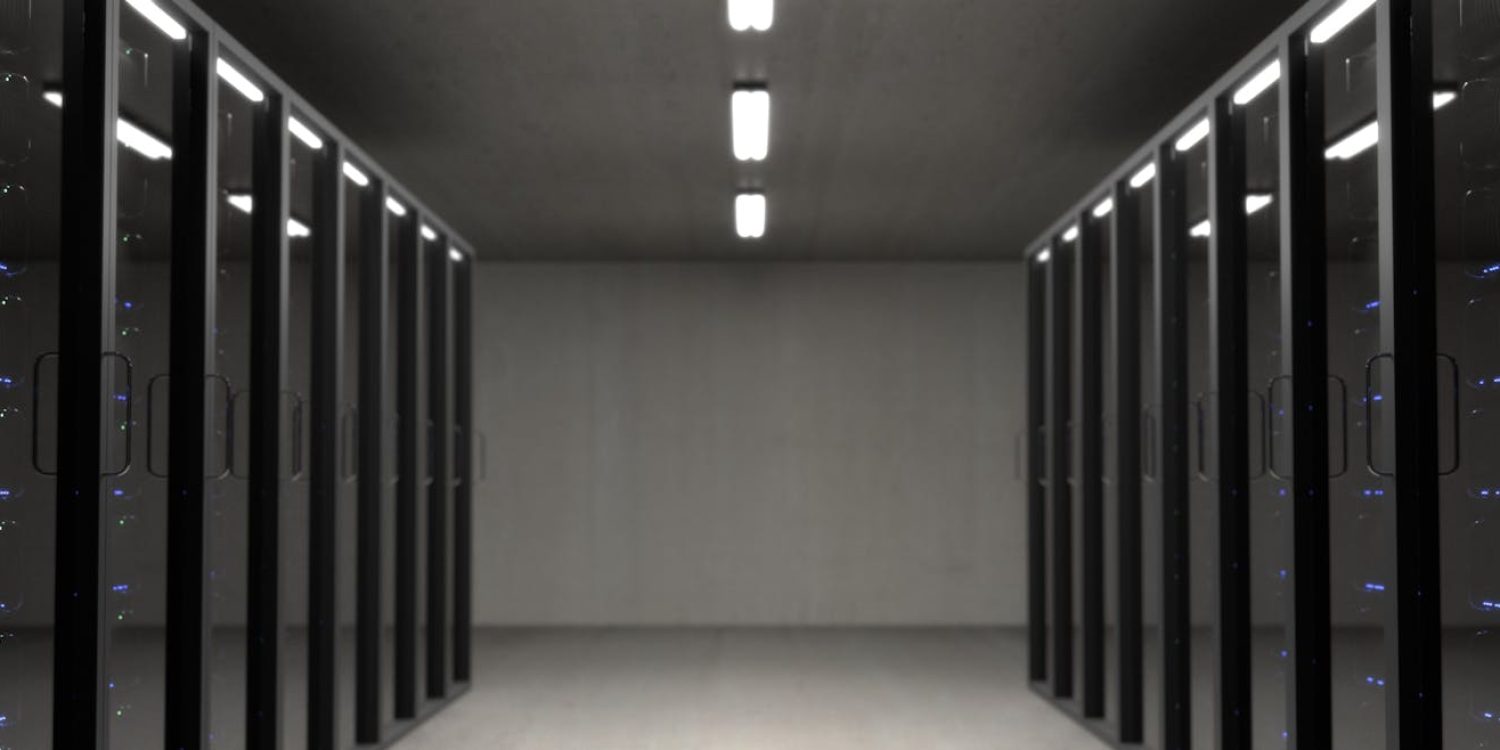 black server racks on a room